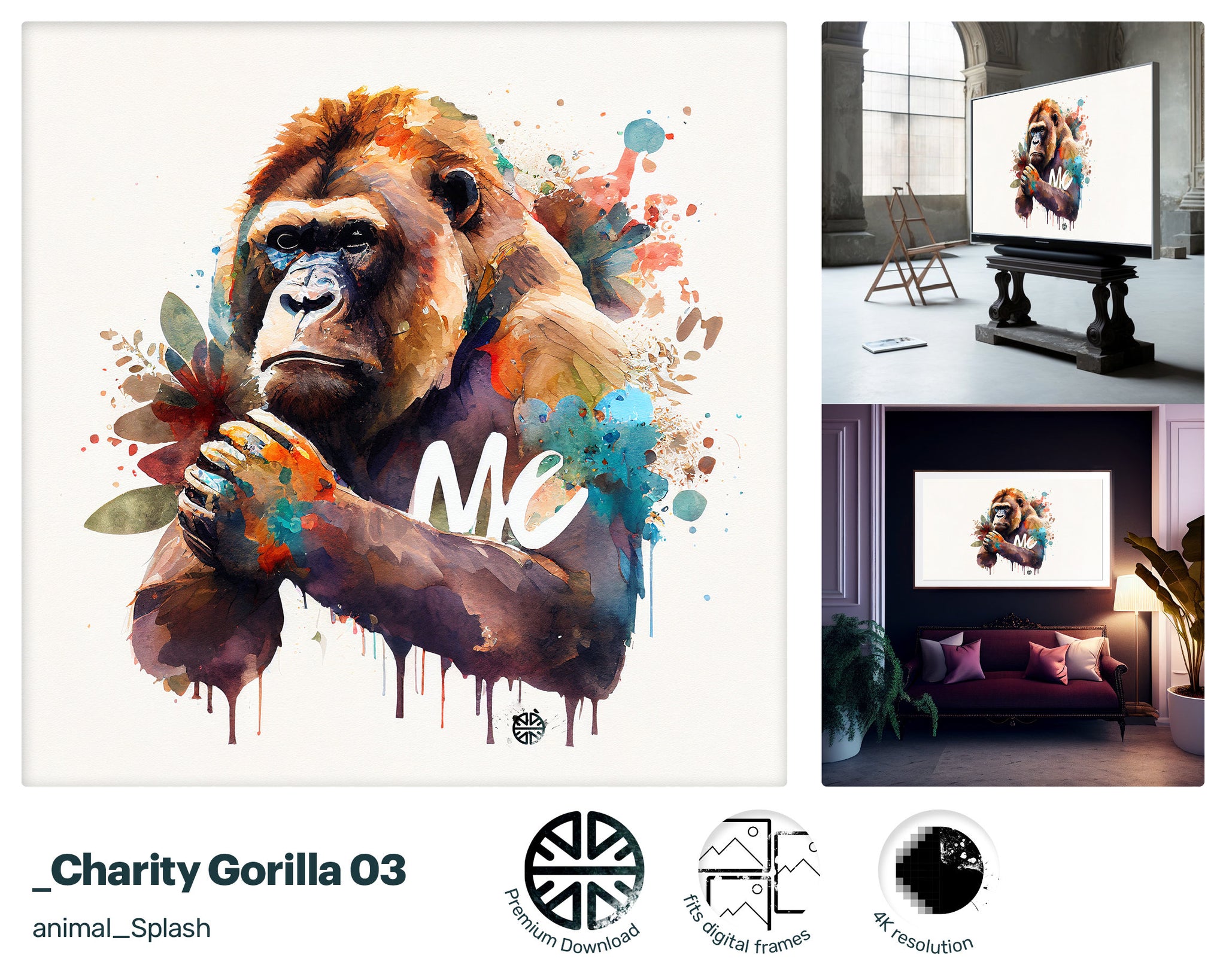 Samsung Art TV, Gorilla Sports, premium download, drops and splashes, friendly wallpaper, art for kids