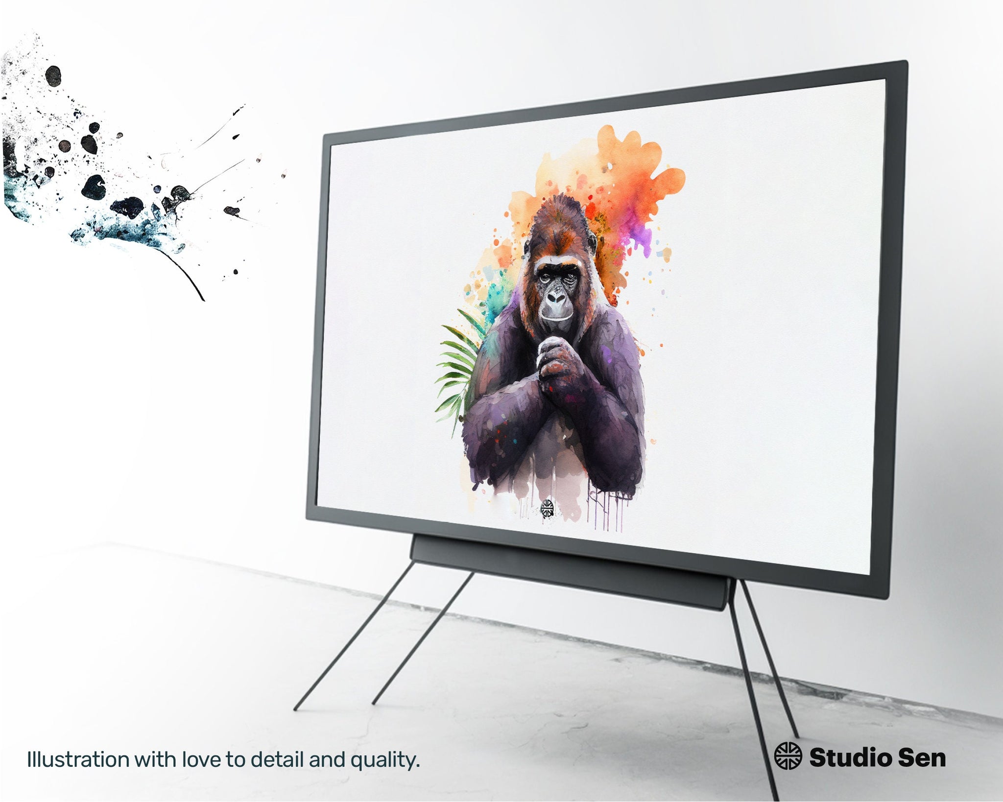 Samsung Art TV, Gorilla Endangered, premium download, drops and splashes, friendly wallpaper, art for kids