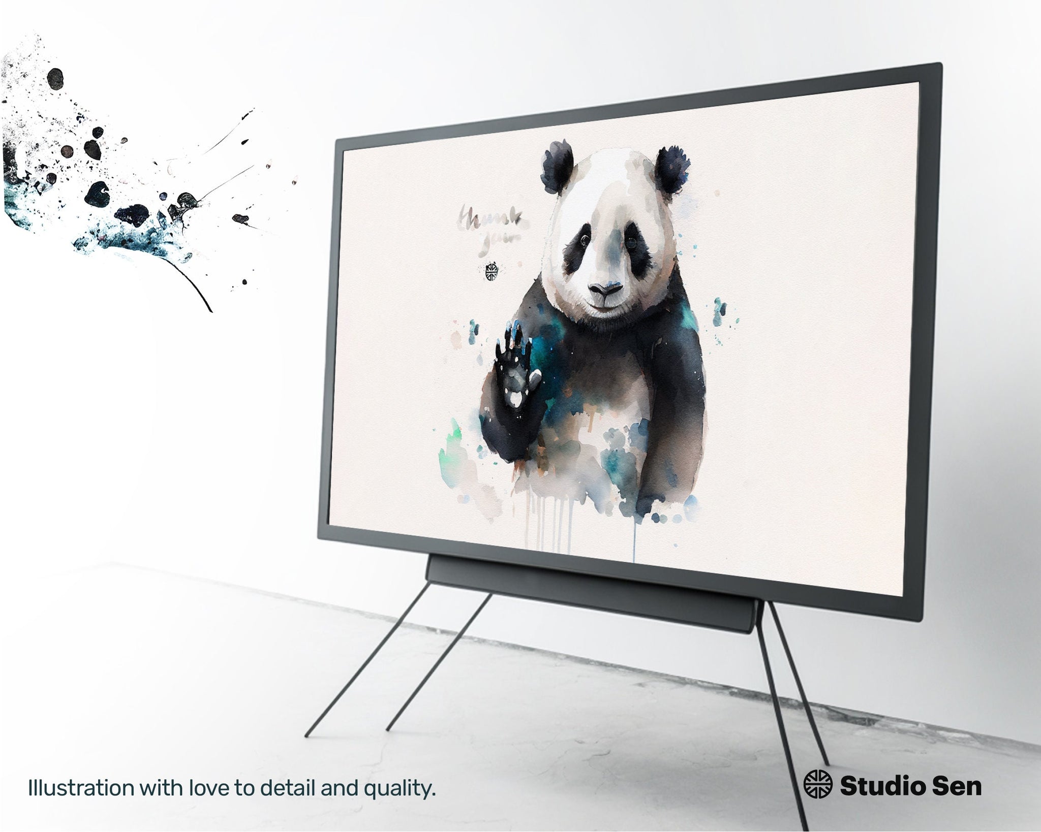 Samsung Art TV, Panda Greeting, premium download, drops and splashes, friendly wallpaper, art for kids