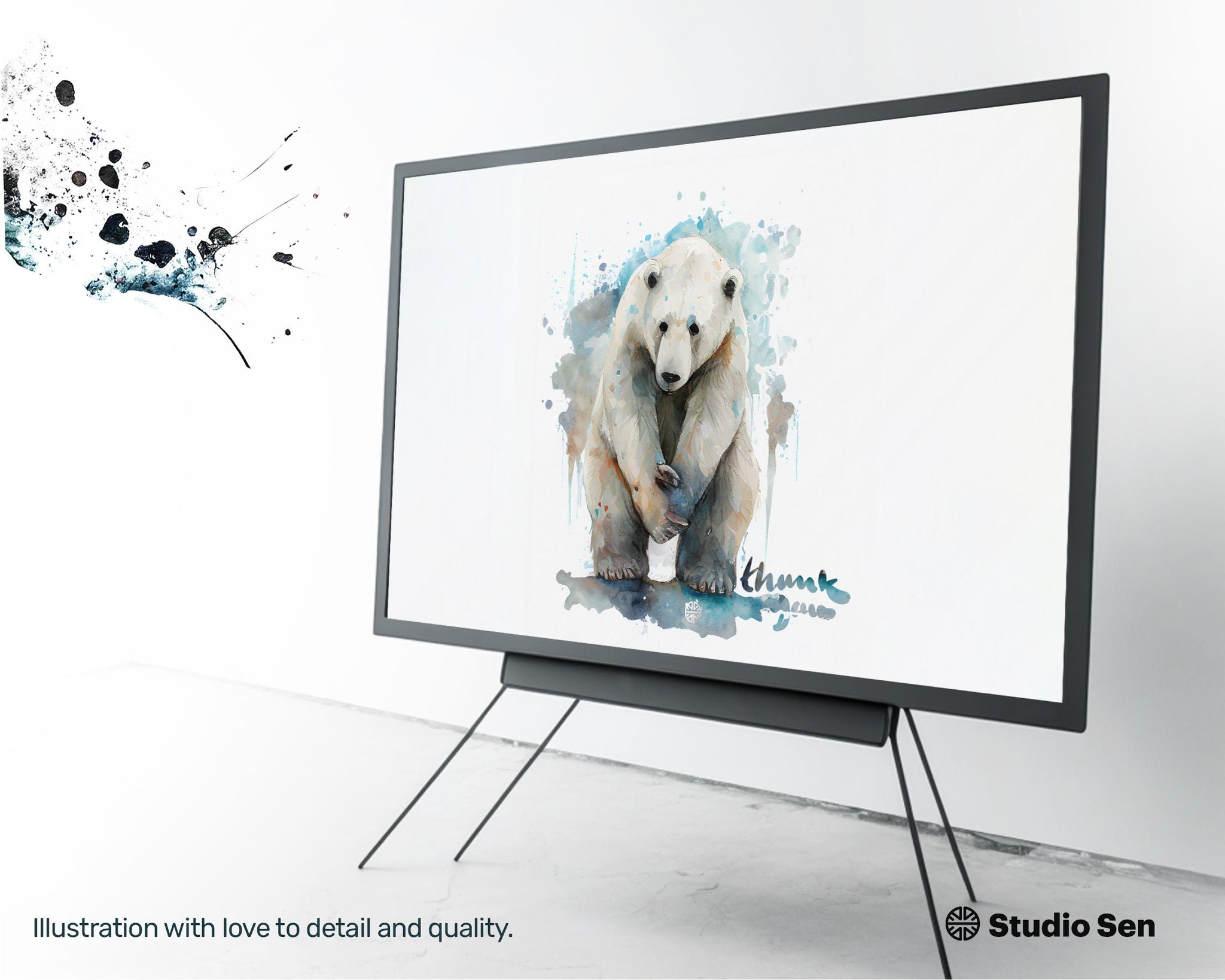 Samsung Art TV, Polar Bear Wink, premium download, drops and splashes, friendly wallpaper, art for kids