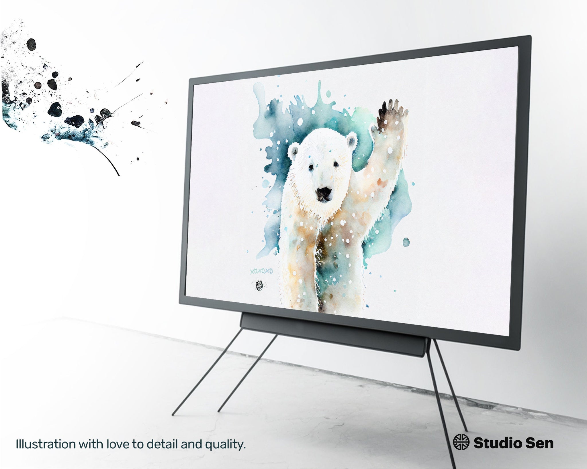 Samsung Art TV, Polar Bear, premium download, drops and splashes, friendly wallpaper, art for kids