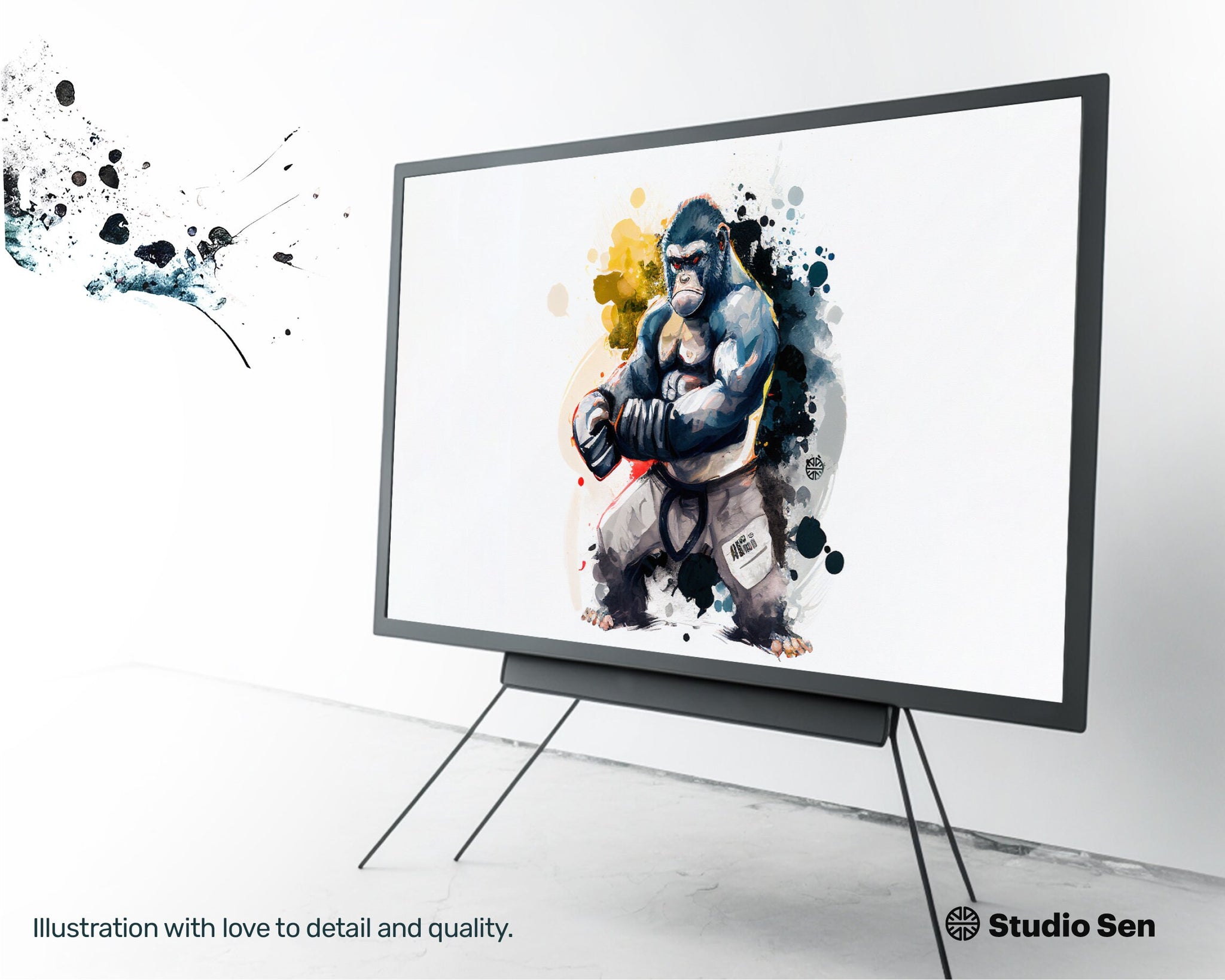 Samsung Art TV, Boxing Gorilla, premium download, drops and splashes, friendly wallpaper, art for kids