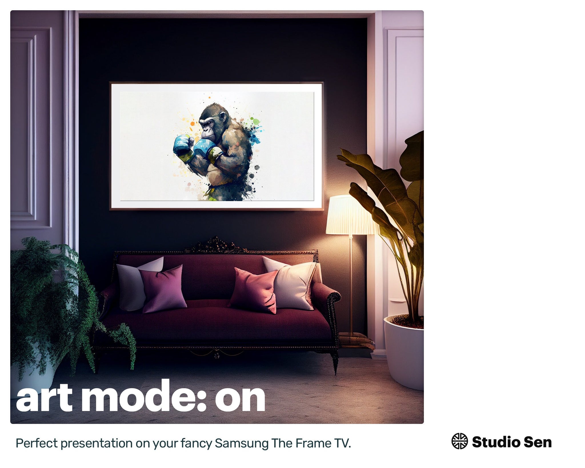 Samsung Art TV, Boxing Gorilla, premium download, drops and splashes, friendly wallpaper, art for kids