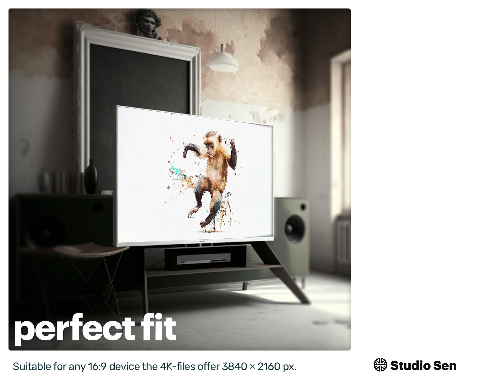 Samsung Art TV, Capuchin Monkey, premium download, drops and splashes, friendly wallpaper, art for kids