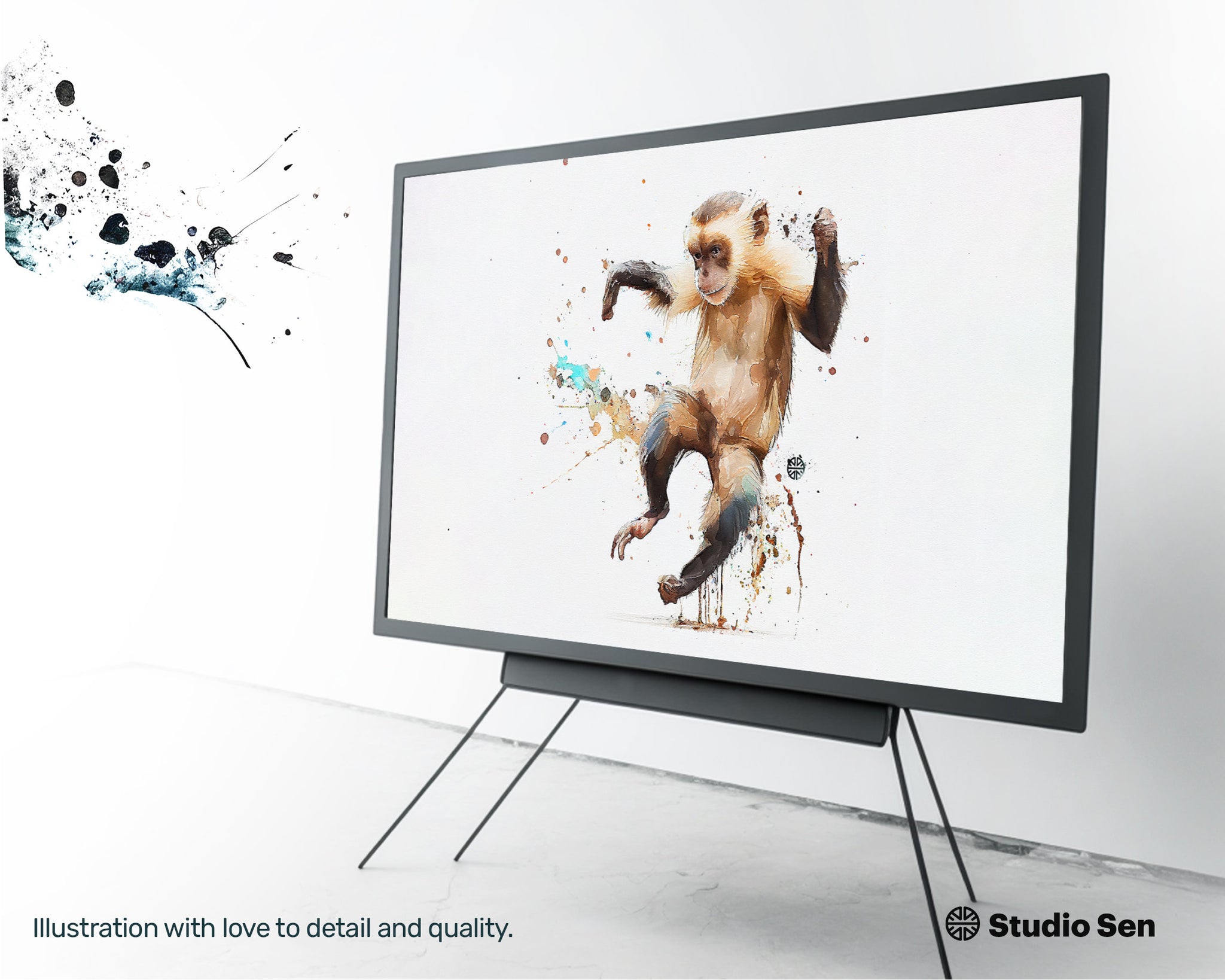 Samsung Art TV, Capuchin Monkey, premium download, drops and splashes, friendly wallpaper, art for kids