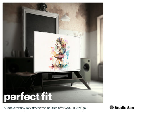 Samsung Art TV, Happy Hedgehog , premium download, drops and splashes, friendly wallpaper, art for kids