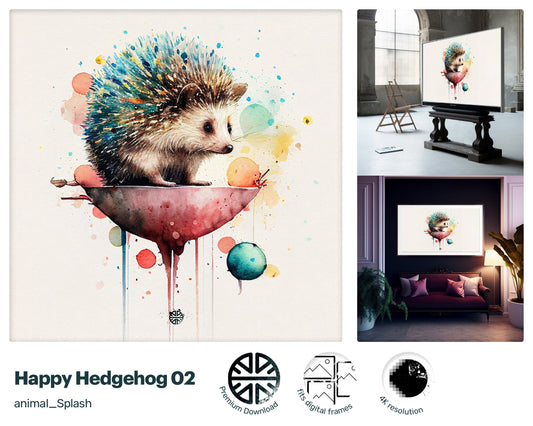 Samsung Art TV, Happy Hedgehog, premium download, drops and splashes, friendly wallpaper, art for kids