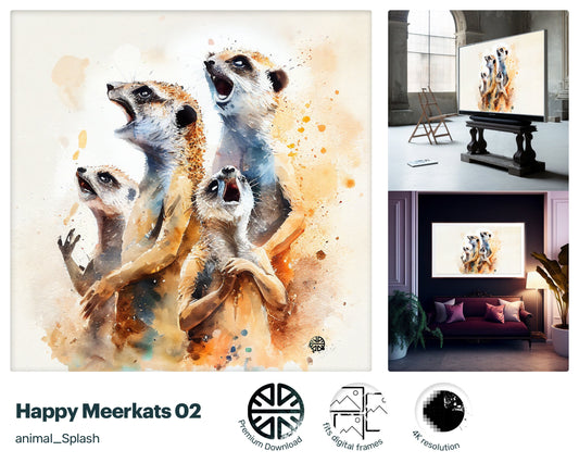 Samsung Art TV, Happy Meerkats, premium download, drops and splashes, friendly wallpaper, art for kids