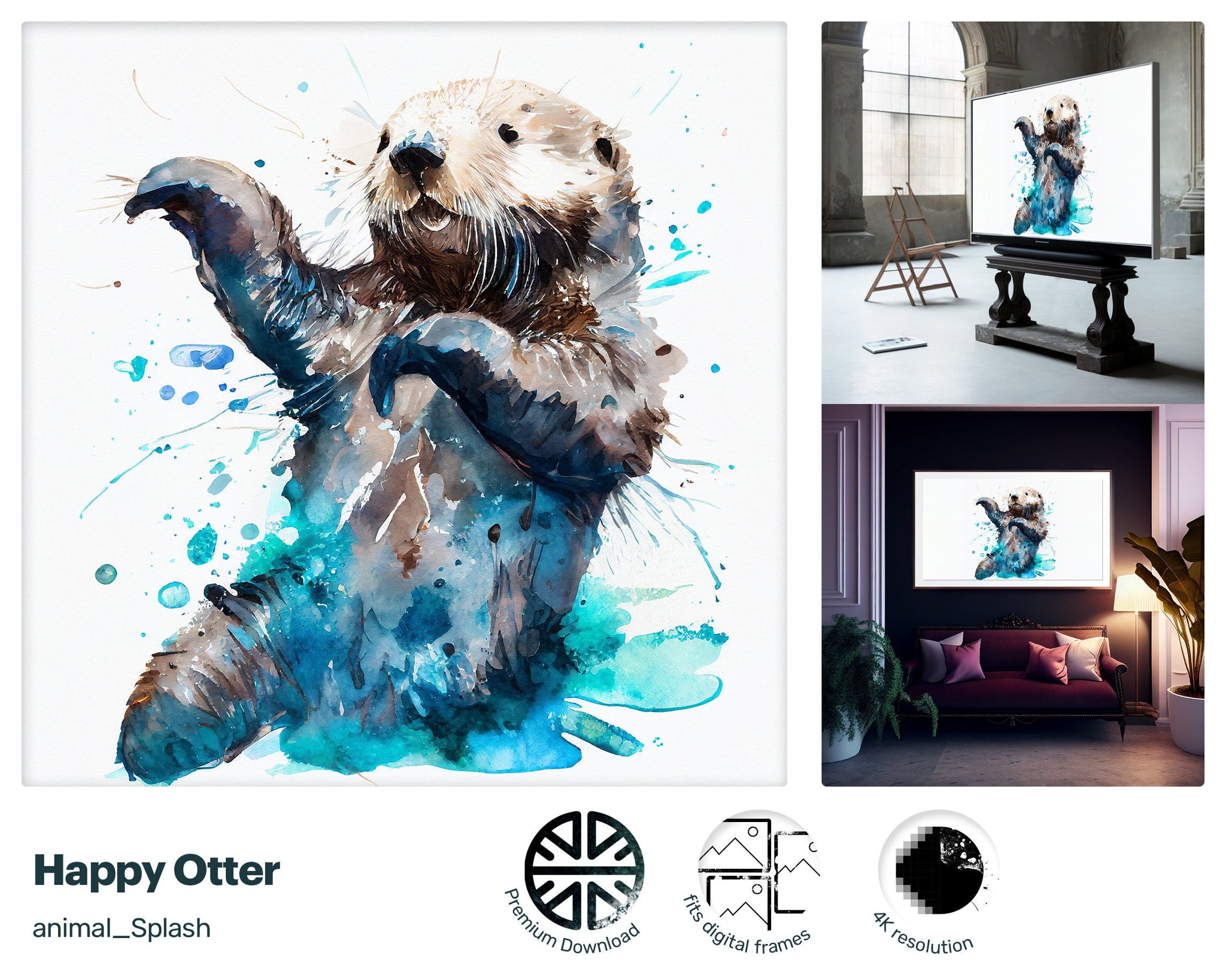 Samsung Art TV, Dab Otter, premium download, drops and splashes, friendly wallpaper, art for kids