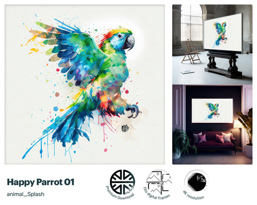 Samsung Art TV, Happy Parrot , premium download, drops and splashes, friendly wallpaper, art for kids