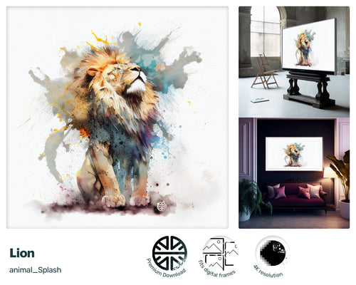 Samsung Art TV, Lion, premium download, drops and splashes, friendly wallpaper, art for kids
