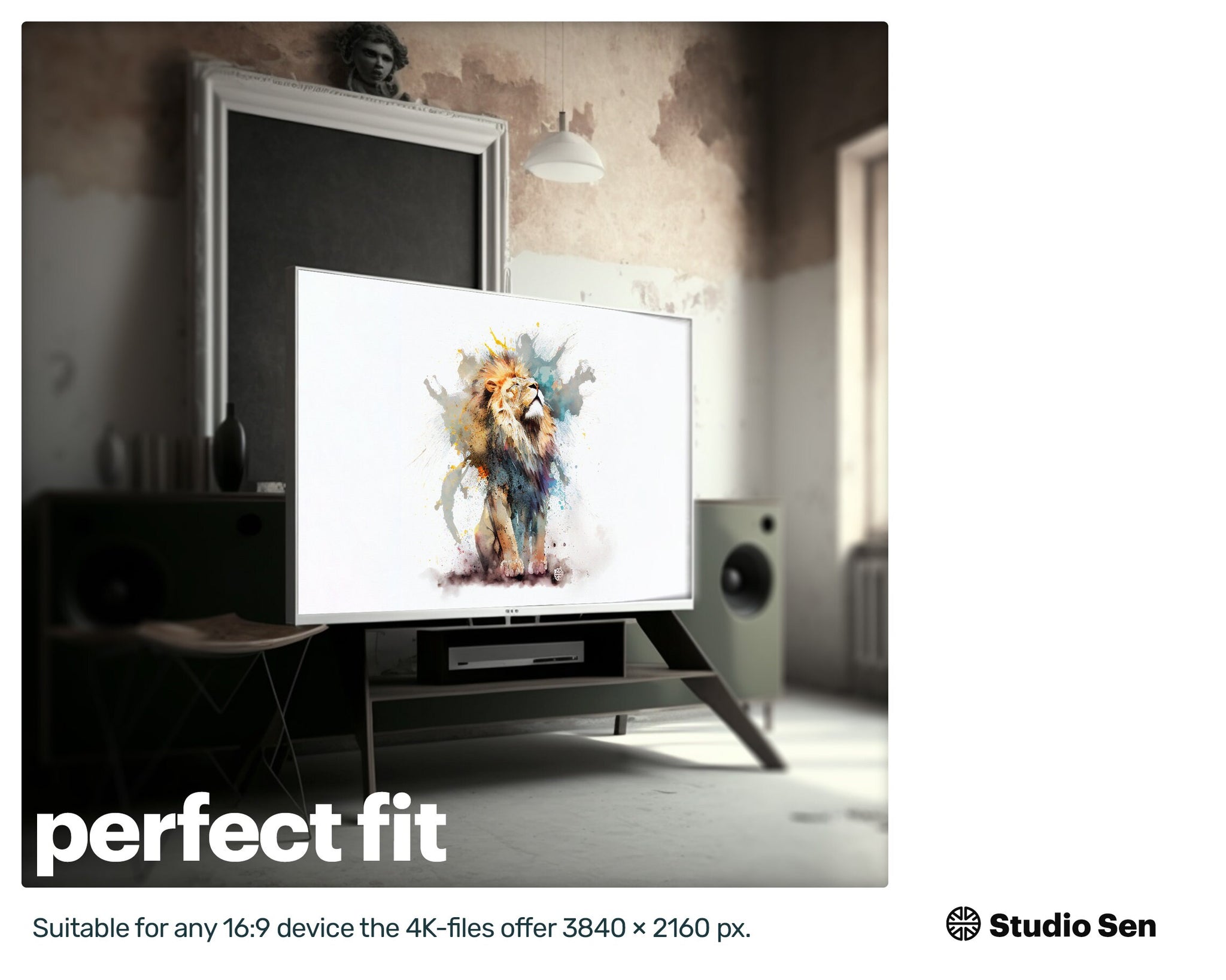 Samsung Art TV, Lion, premium download, drops and splashes, friendly wallpaper, art for kids