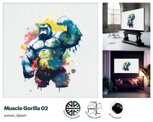 Samsung Art TV, Muscle Gorilla, premium download, drops and splashes, friendly wallpaper, art for kids