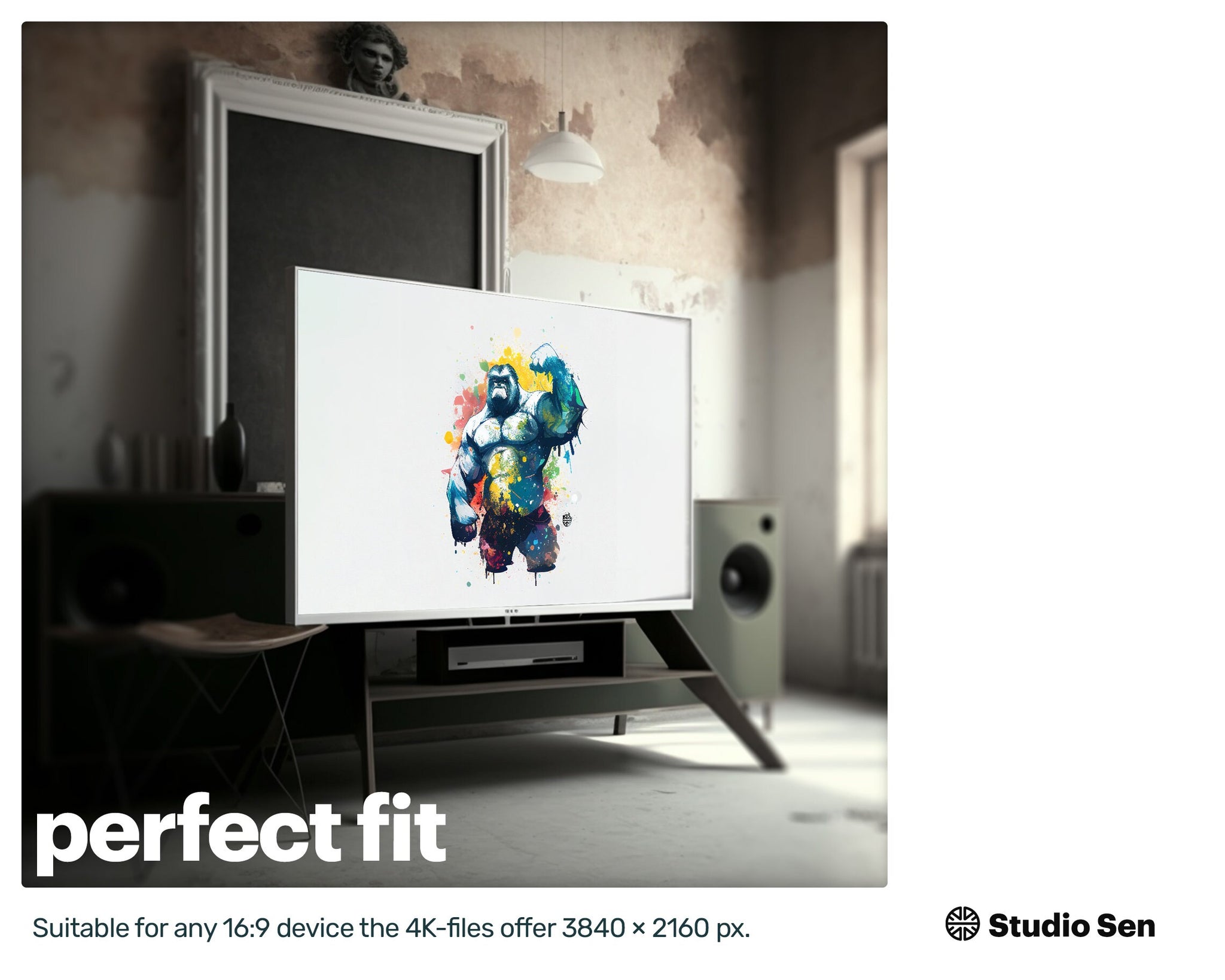 Samsung Art TV, Muscle Gorilla, premium download, drops and splashes, friendly wallpaper, art for kids