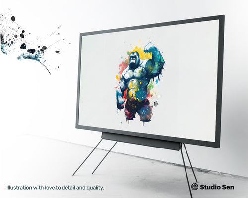 Samsung Art TV, Muscle Gorilla, premium download, drops and splashes, friendly wallpaper, art for kids