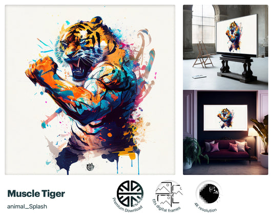 Samsung Art TV, Muscle Tiger, premium download, drops and splashes, friendly wallpaper, art for kids