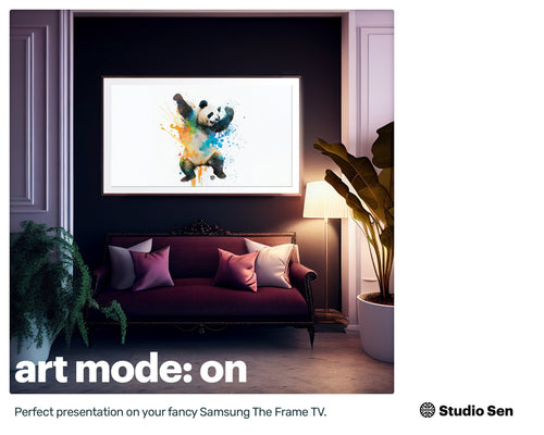 Samsung Art TV, Panda Dance, premium download, drops and splashes, friendly wallpaper, art for kids