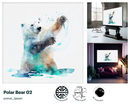 Samsung Art TV, Polar Bear, premium download, drops and splashes, friendly wallpaper, art for kids