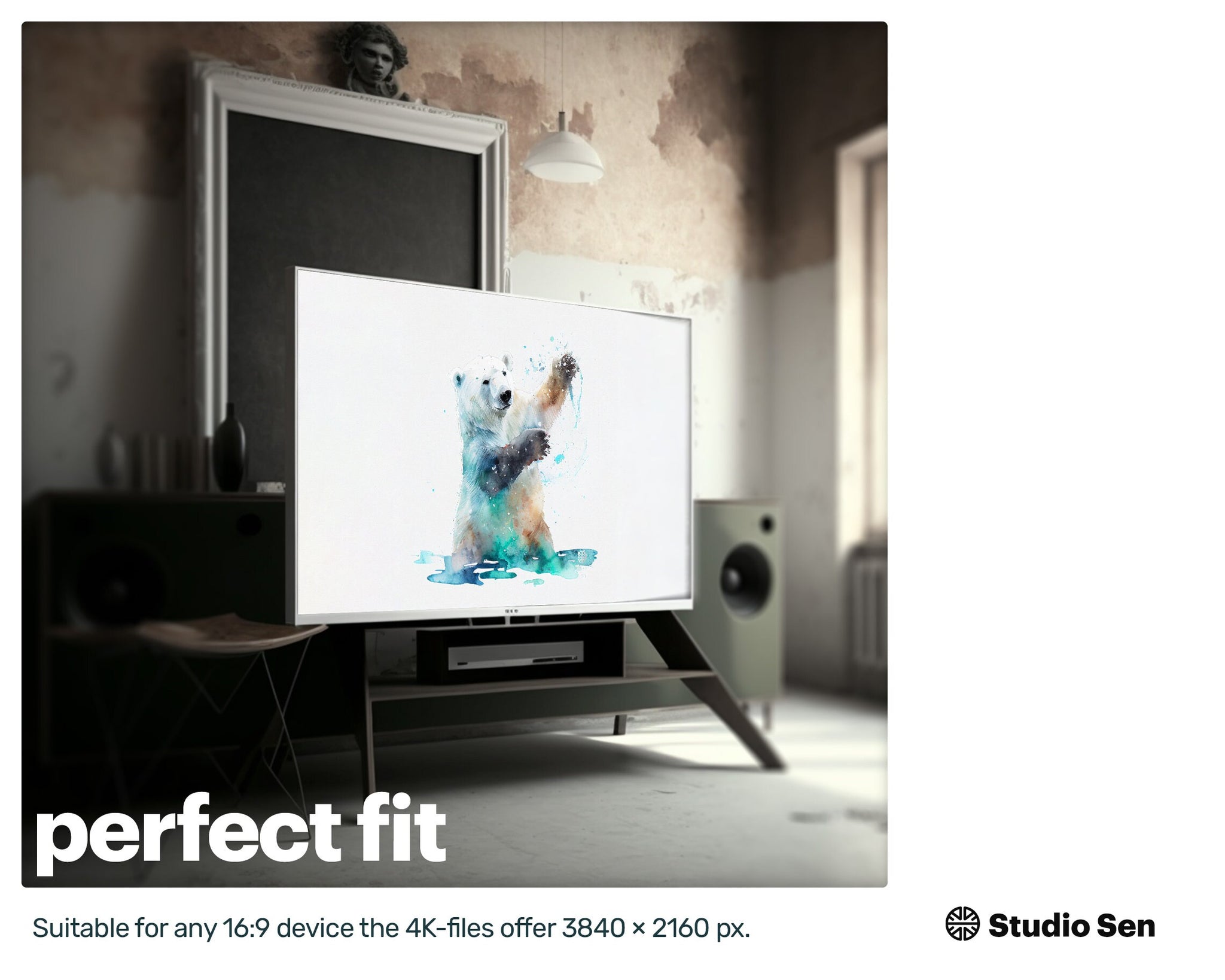 Samsung Art TV, Polar Bear, premium download, drops and splashes, friendly wallpaper, art for kids