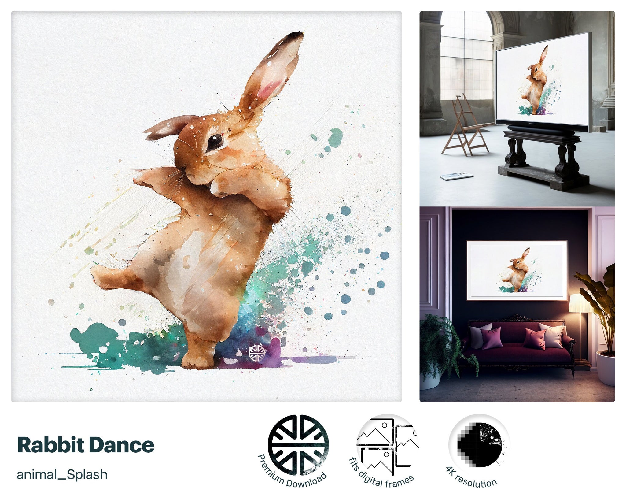 Samsung Art TV, Rabbit Dance, premium download, drops and splashes, friendly wallpaper, art for kids