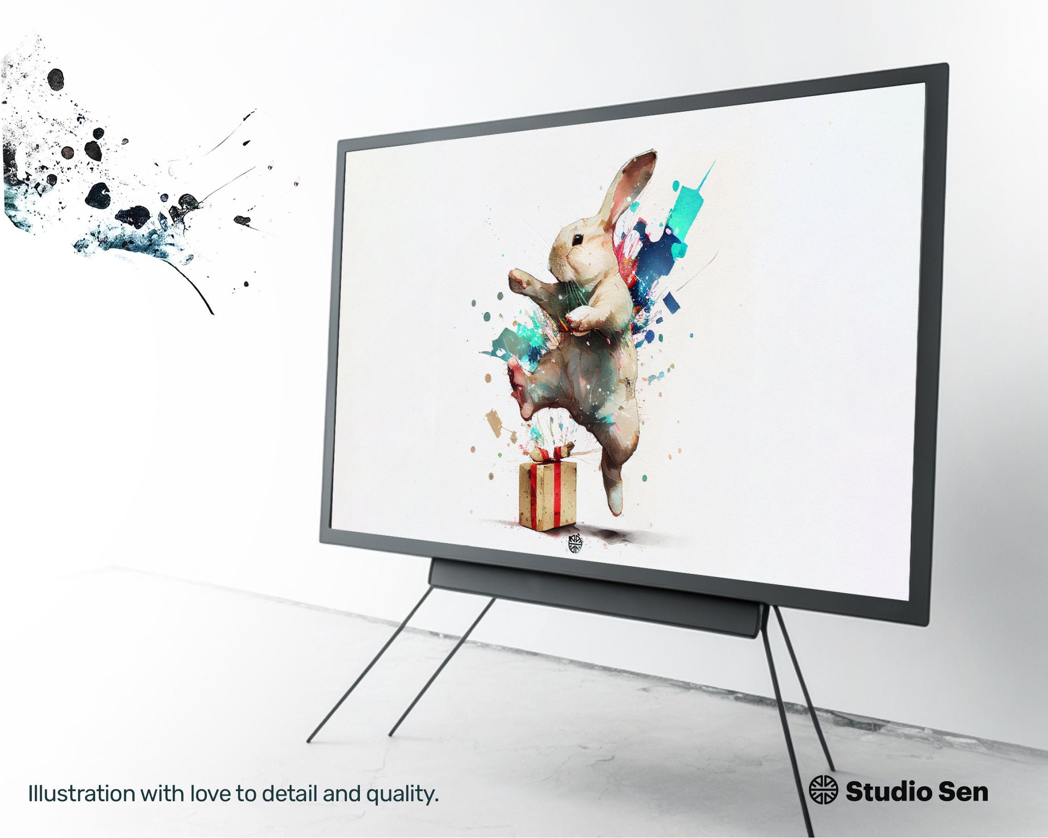 Samsung Art TV, Rabbit Gift, premium download, drops and splashes, friendly wallpaper, art for kids