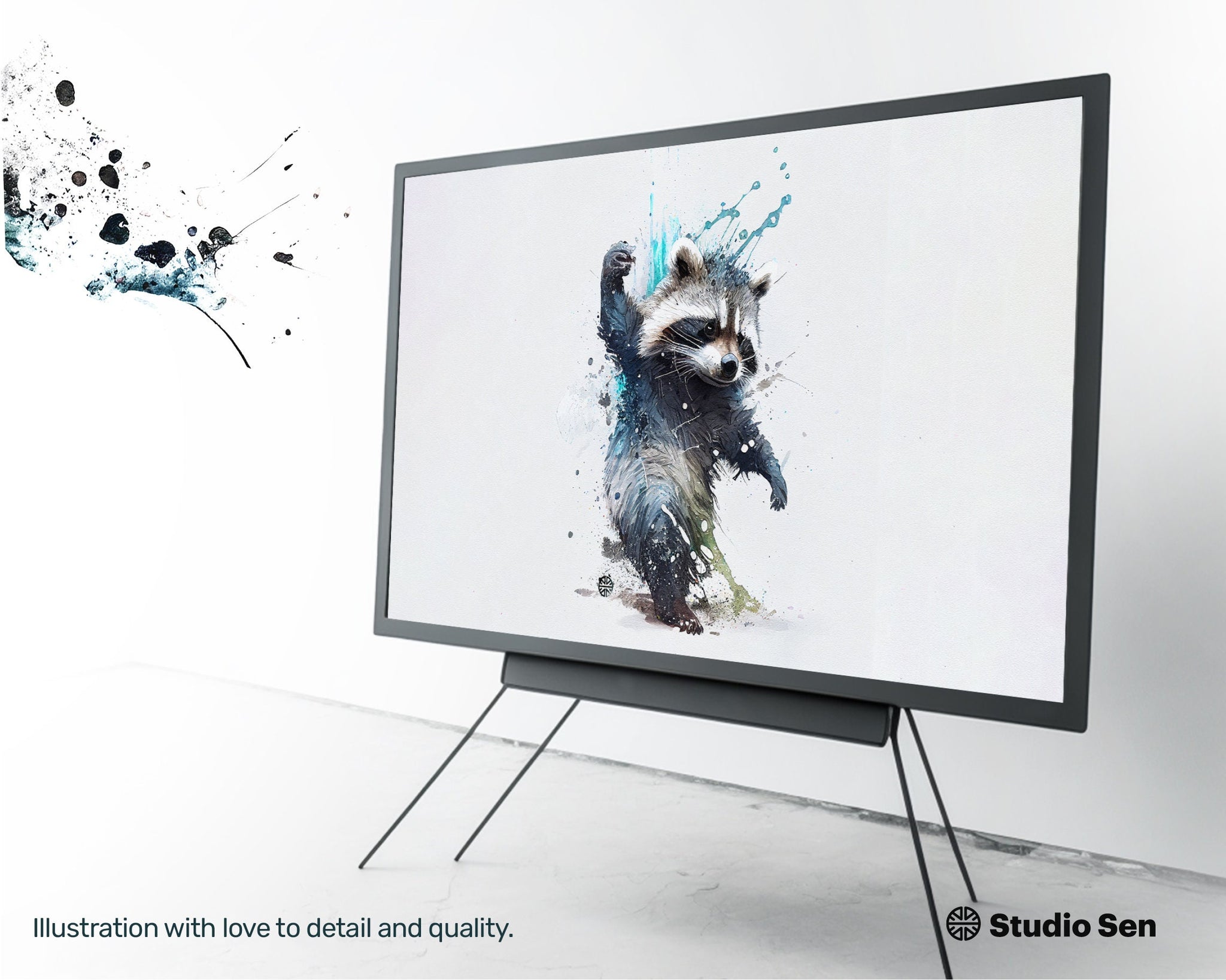 Samsung Art TV, Racoon Dab, premium download, drops and splashes, friendly wallpaper, art for kids