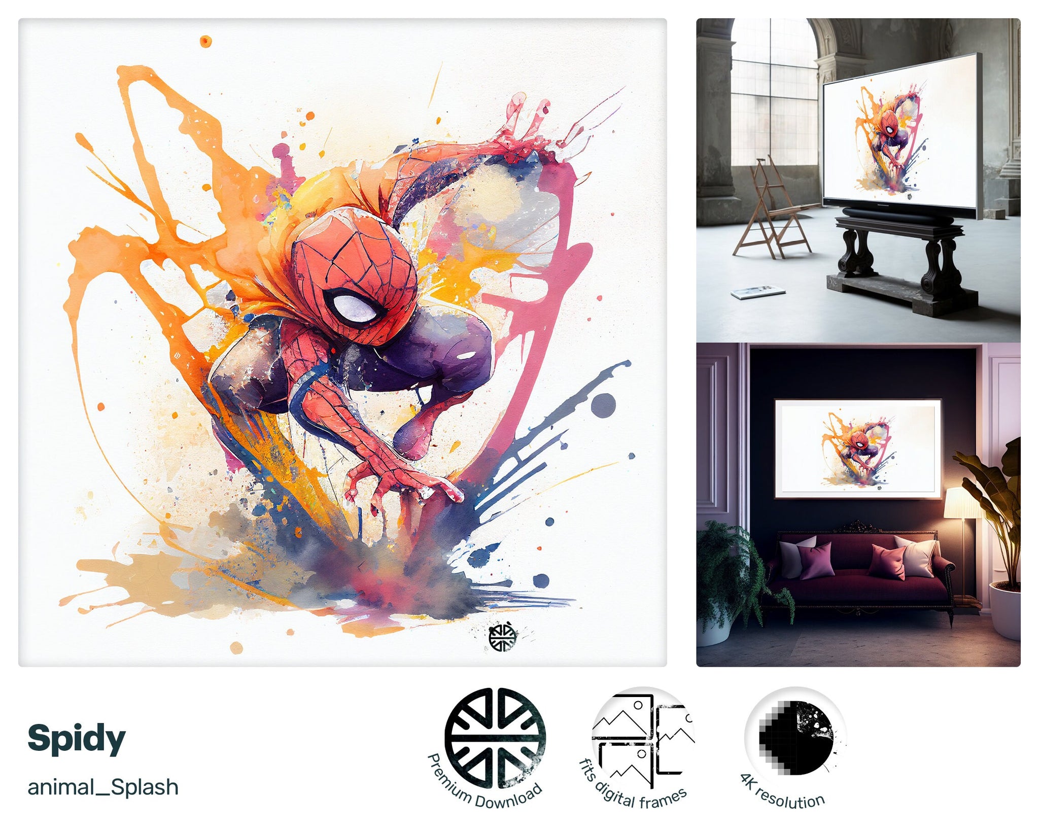 Samsung Art TV, Spidy, premium download, drops and splashes, friendly wallpaper, art for kids