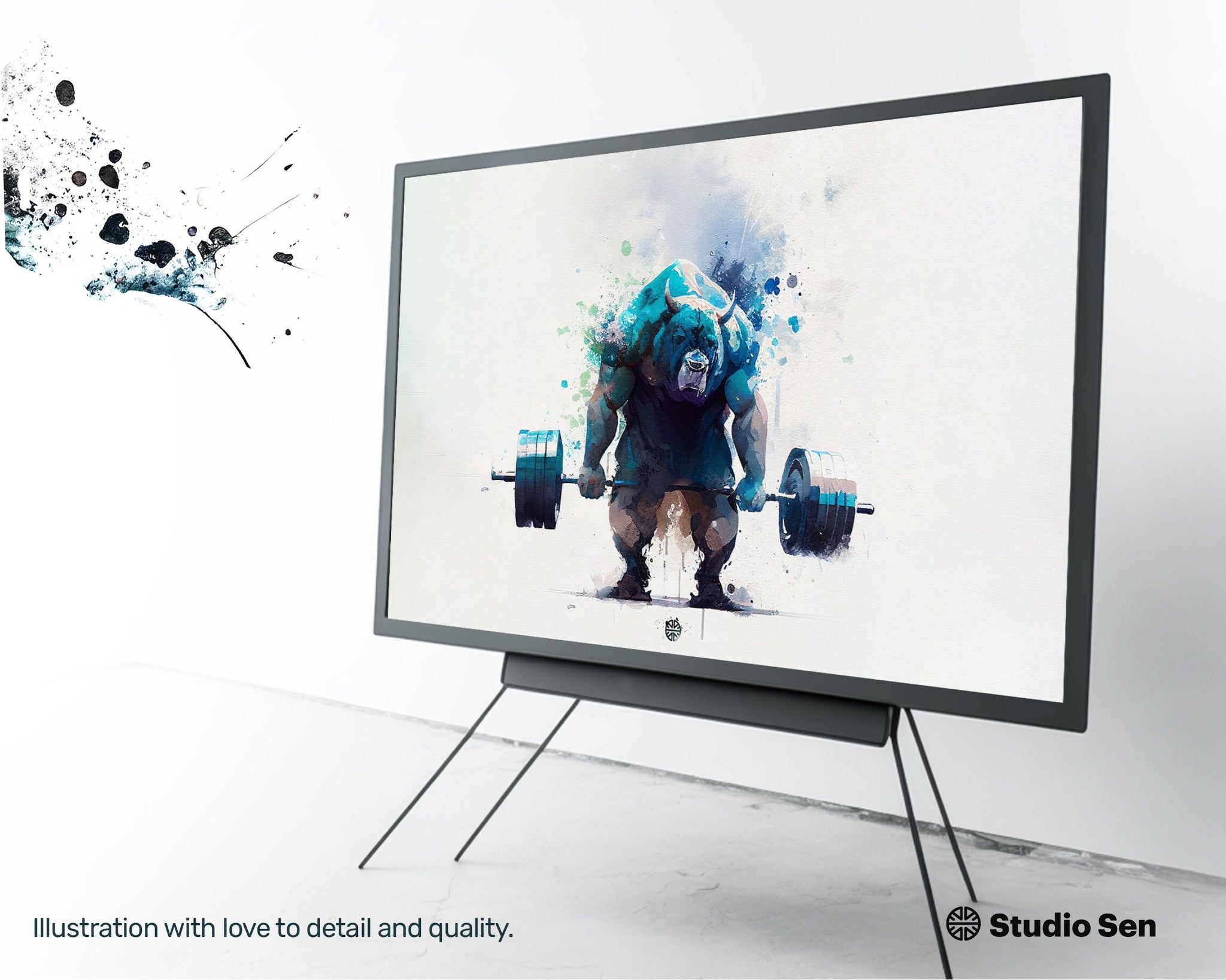 Samsung Art TV, Barbell Bull, premium download, drops and splashes, friendly wallpaper, art for kids