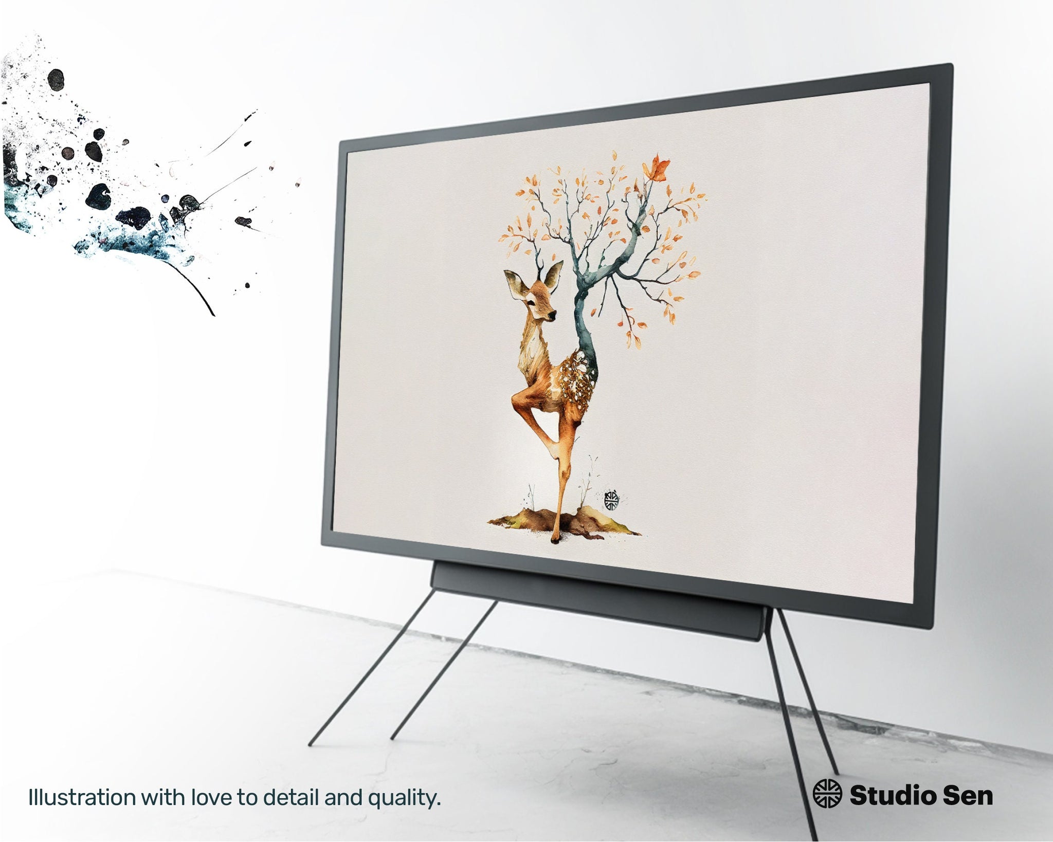 Samsung Art TV, Yoga Deer, premium download, drops and splashes, friendly wallpaper, art for kids