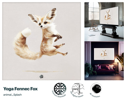 Samsung Art TV, Yoga Fennec Fox, premium download, drops and splashes, friendly wallpaper, art for kids