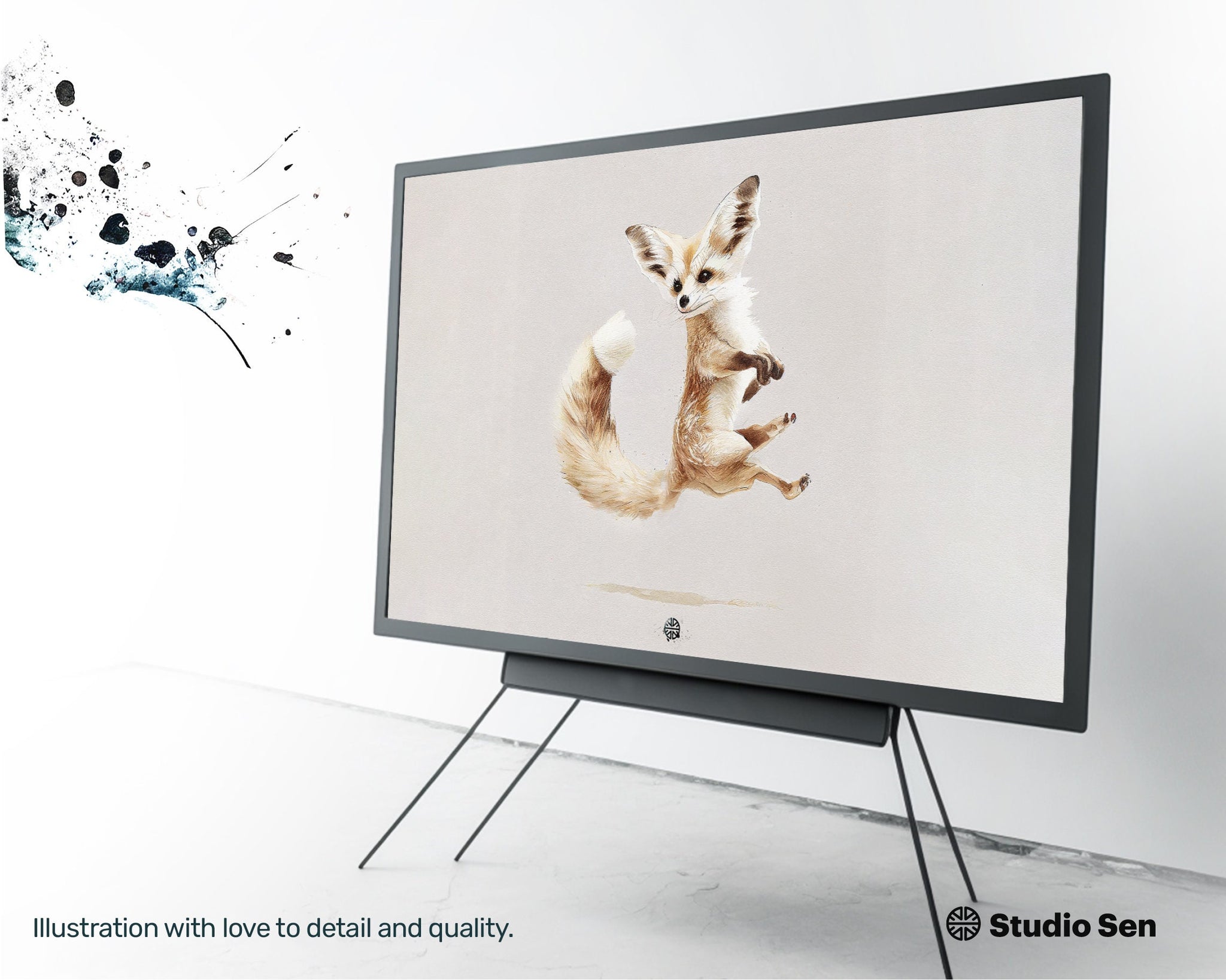 Samsung Art TV, Yoga Fennec Fox, premium download, drops and splashes, friendly wallpaper, art for kids