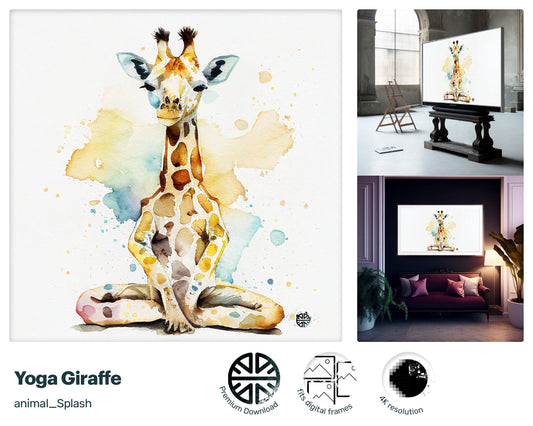 Samsung Art TV, Yoga Giraffe, premium download, drops and splashes, friendly wallpaper, art for kids