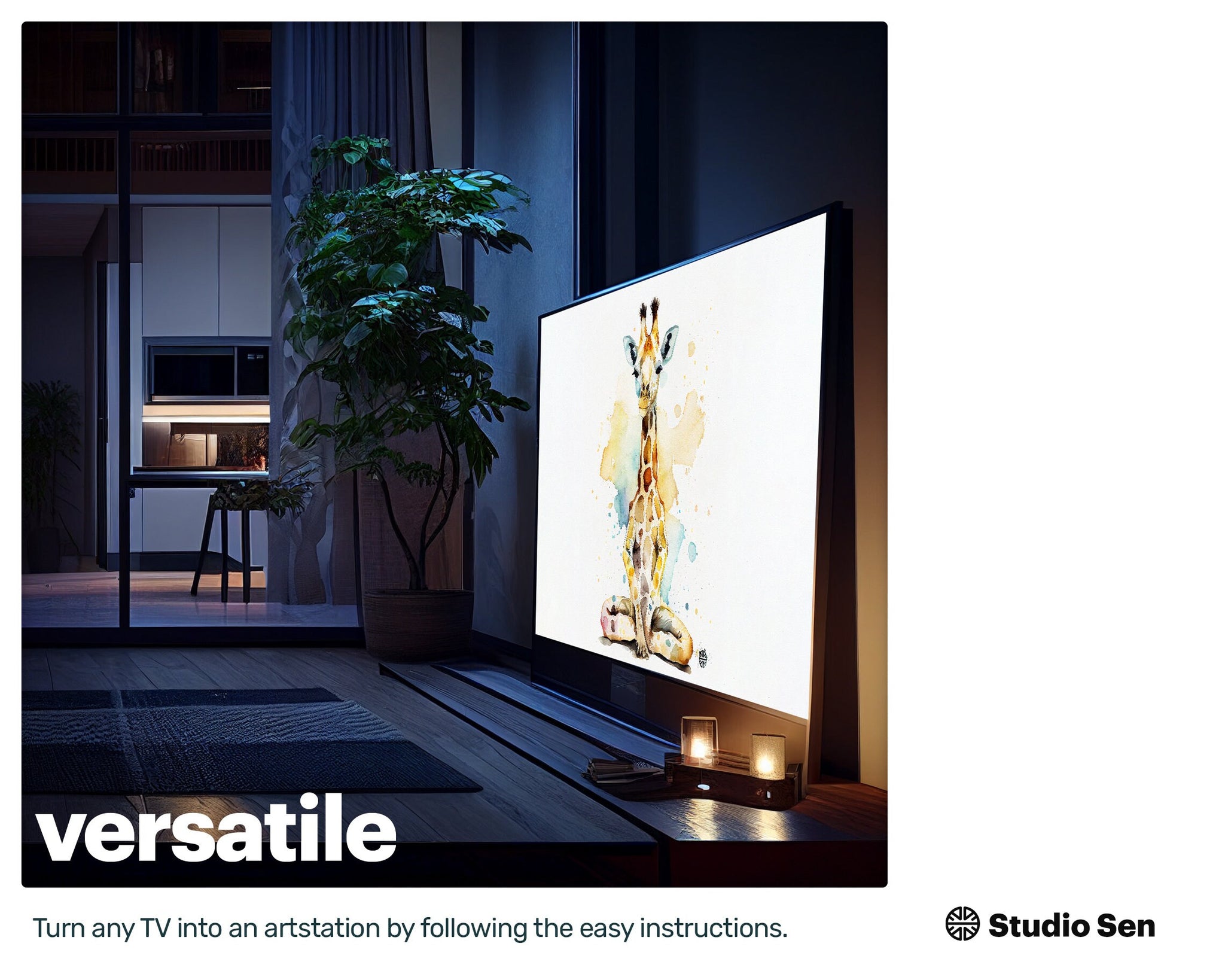 Samsung Art TV, Yoga Giraffe, premium download, drops and splashes, friendly wallpaper, art for kids