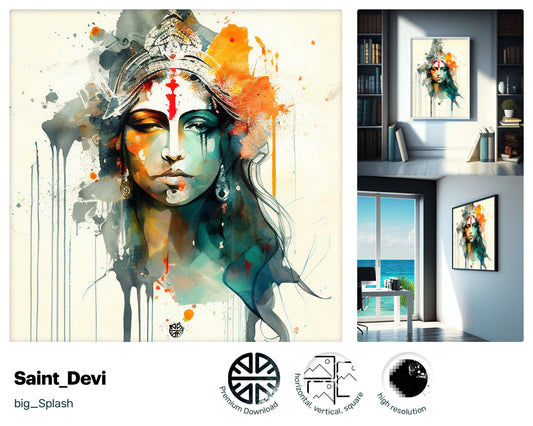 Devi, Many Names, Hindu Mother Goddess, aquarell