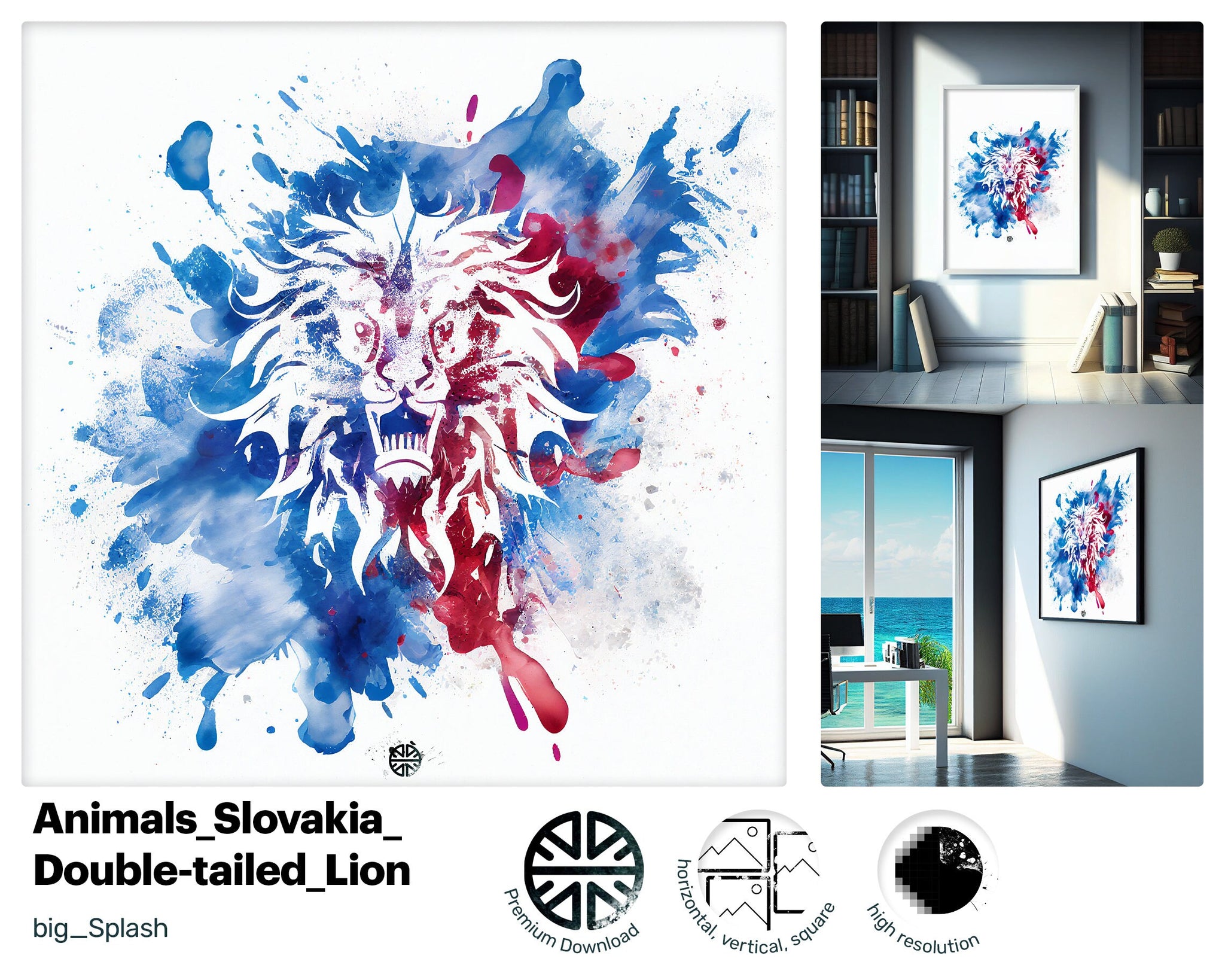 Cheerful Drawn Lion, Liquid Graceful PNG File, Kaleidoscopic Modern Winsome Painted Yummy Canvas
