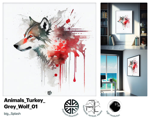 Arctic Hypnotic Grey Wolf, Elegant Fantastic Wall Art, Splashy Funny Uplifting Quirky Lively PNG File