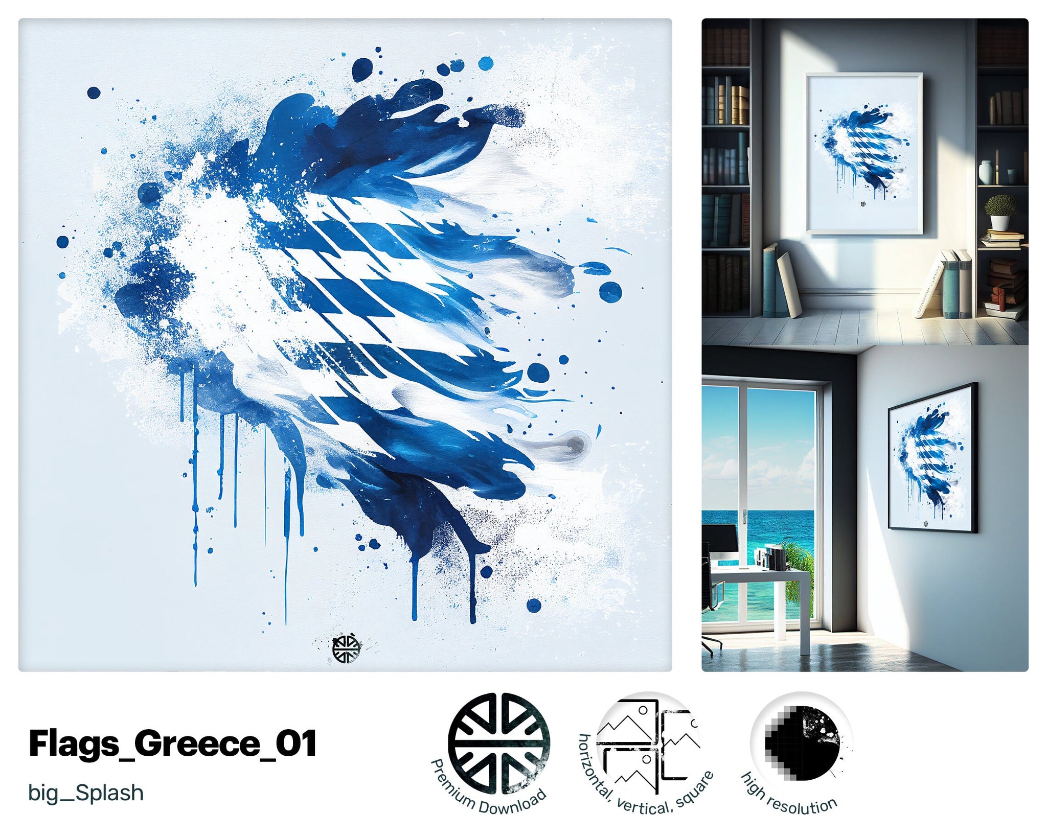 Curious Dancing Greek flag, Oasis Cute Wood print, Beautiful Upbeat Painted Dreamy Happy Lithographs