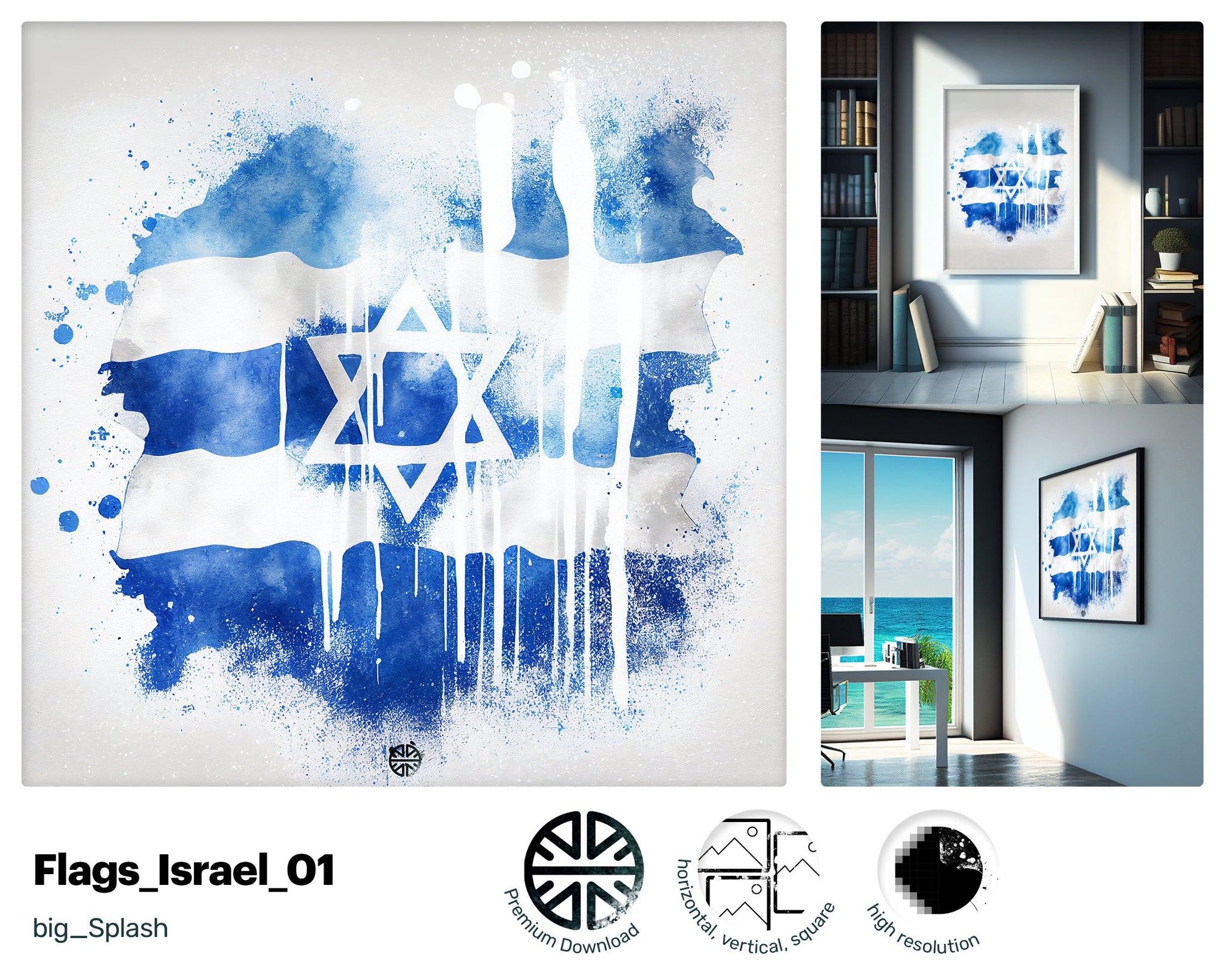Graceful Outstanding Israeli flag, Drawn Zany Decoration, Painted Fantastic Uplifting Xenial Happy Design
