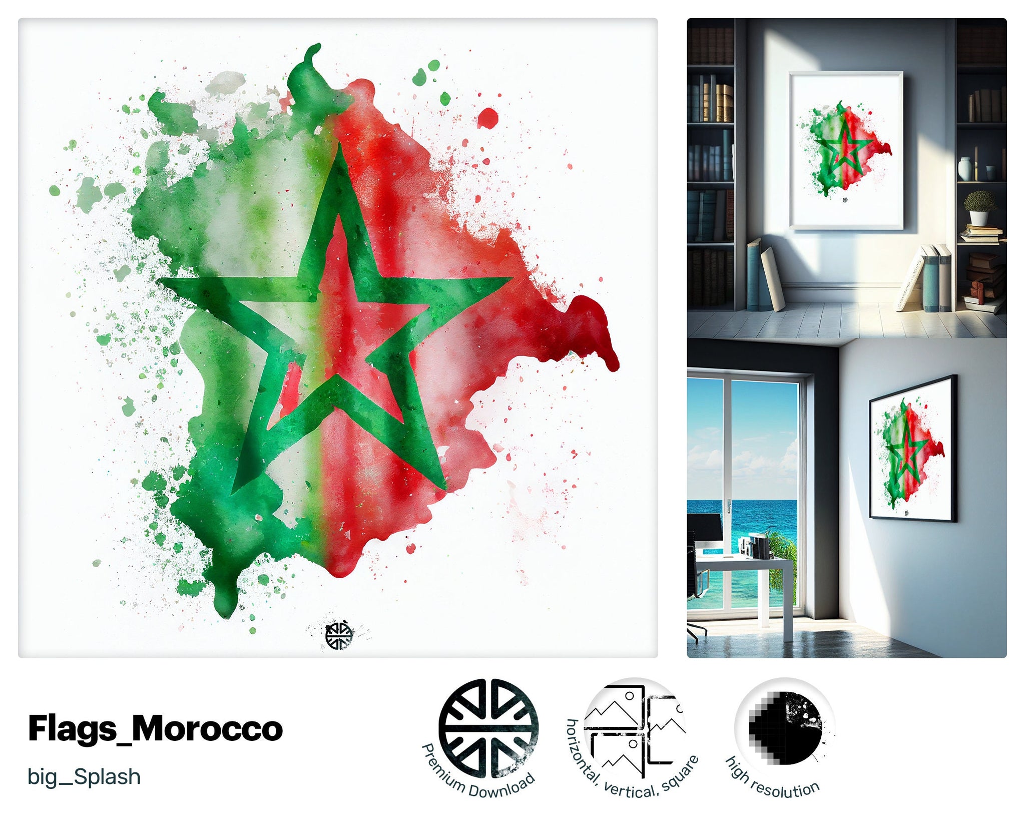 Mysterious Pretty Moroccan flag, Cheerful Dancing Canvas, Fantastic Enchanting Nurturing Charming Kind Mural