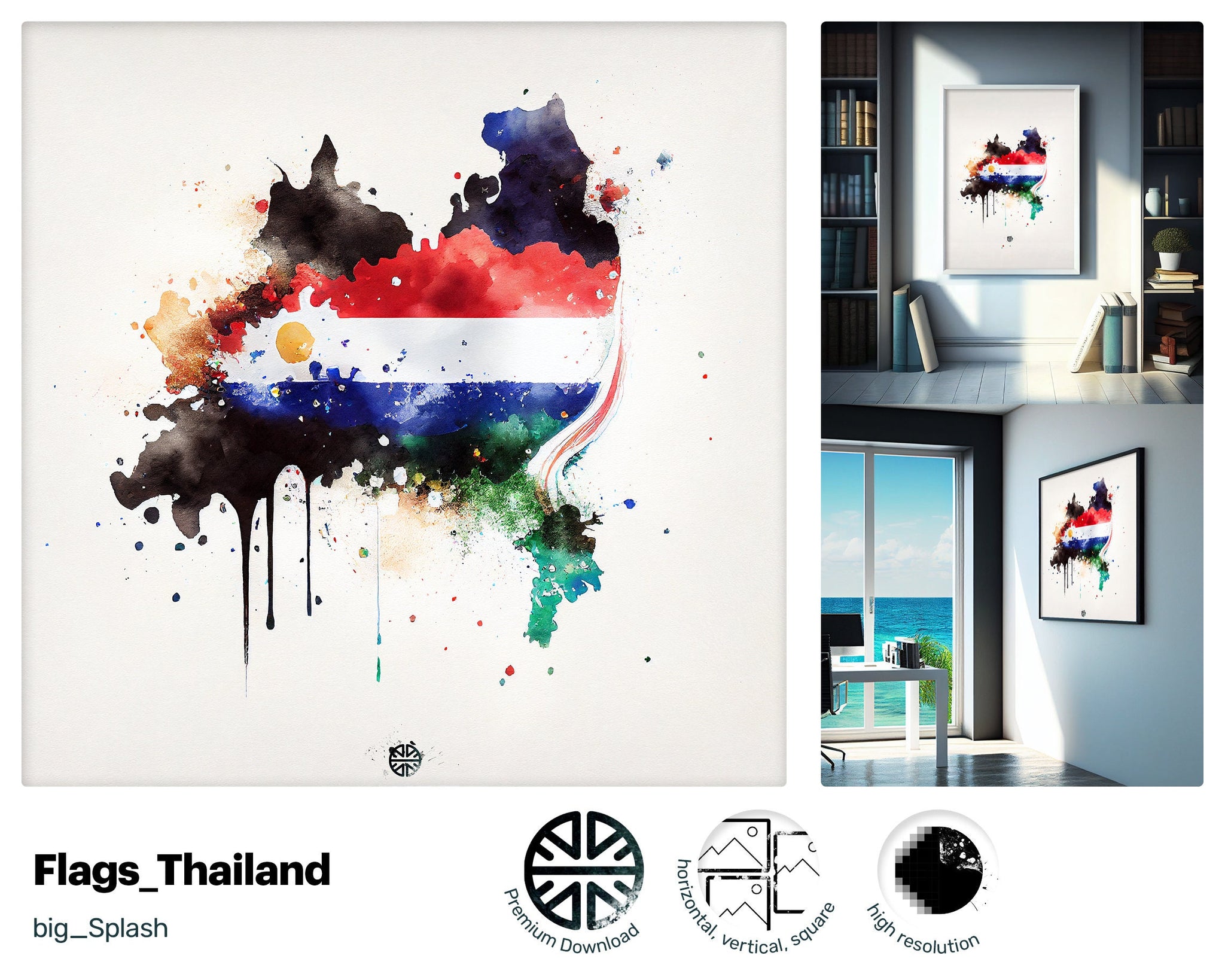 Athletic Liquid Thai flag, Stunning Delightful Canvas, Engaging Pretty Splashy Heartwarming Upbeat Wall Art