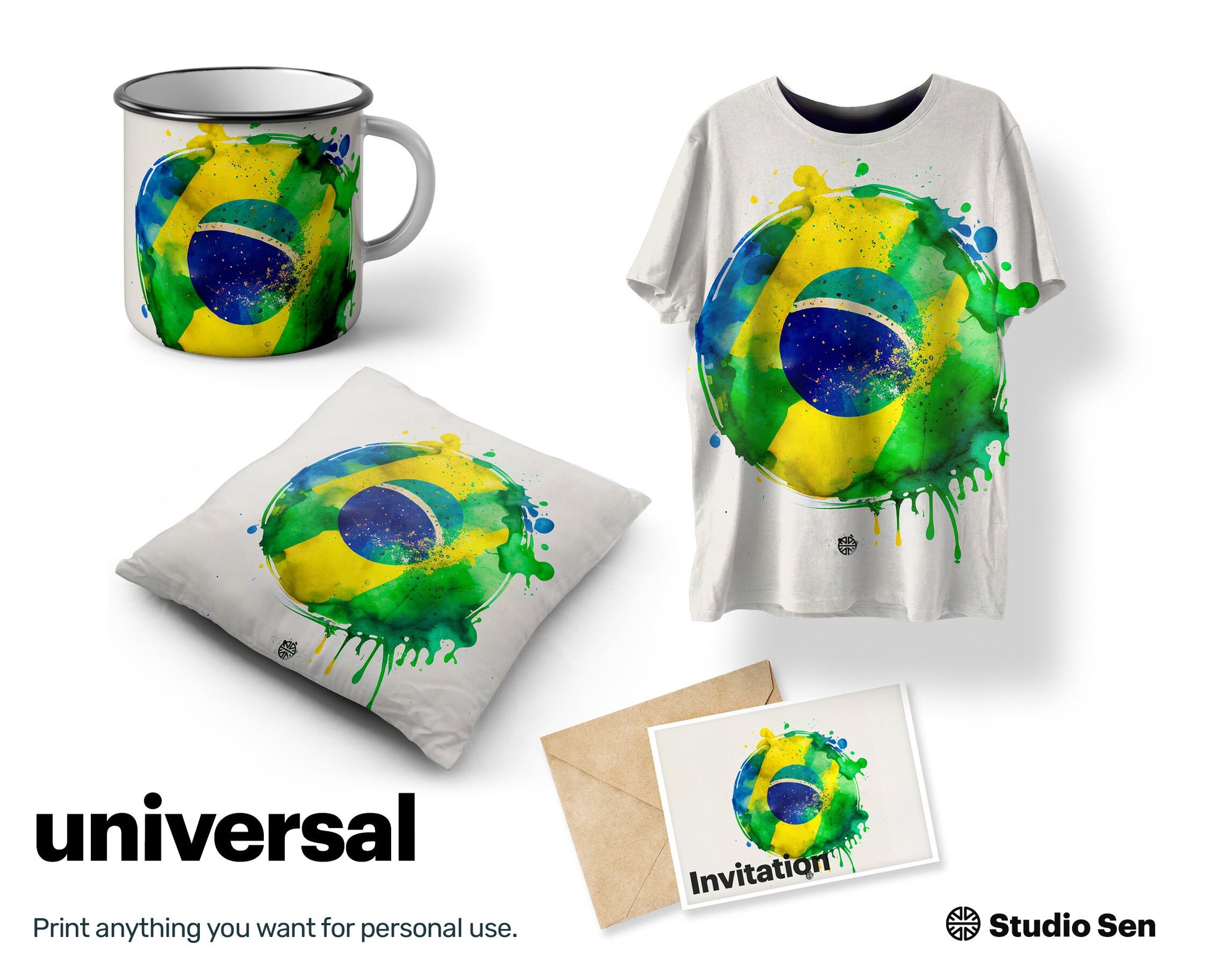 Strong Luminous Brazilian flag, Charming Oasis Prints, Youthful Quirky Perky Jazzy Mesmerizing Painting