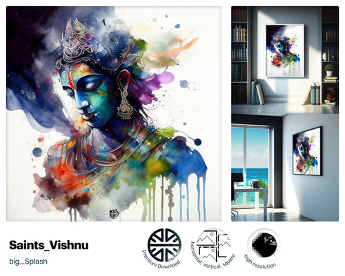 Mighty Graphic Vishnu, Youthful Warming Watercolor, Engaging Painted Upbeat Dazzling Cheerful Digital Download