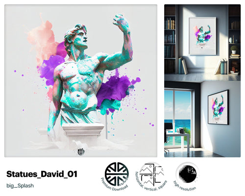 Graceful Liquid David statue, Vivacious Soothing Poster, Young Charming Fun Graphic Sumptuous Download