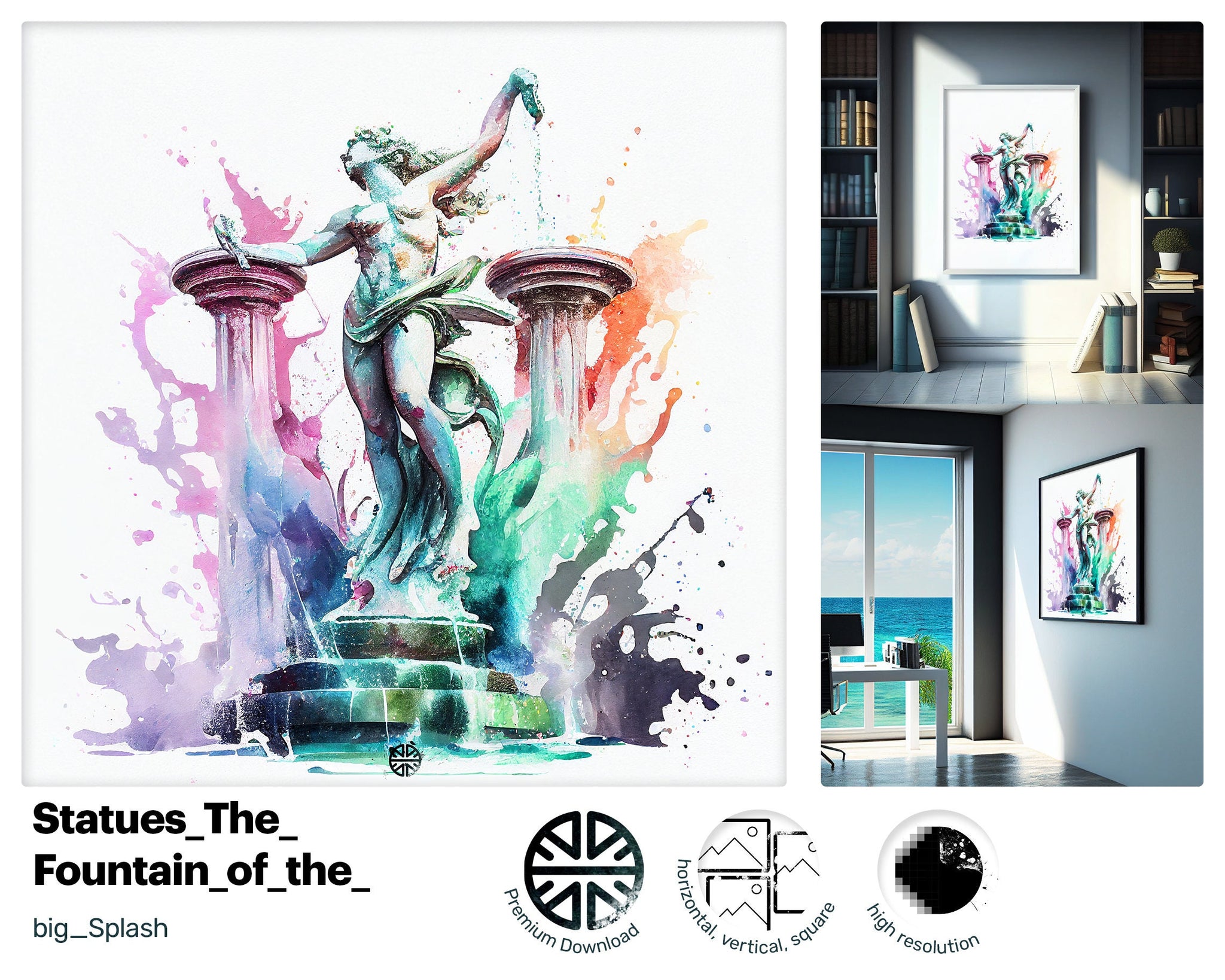 Chatty Uplifting Fountain of Tritons, Crazy Quirky Canvas, Adorable Radiant Glamorous Amusing Oozing with charm Mug Print