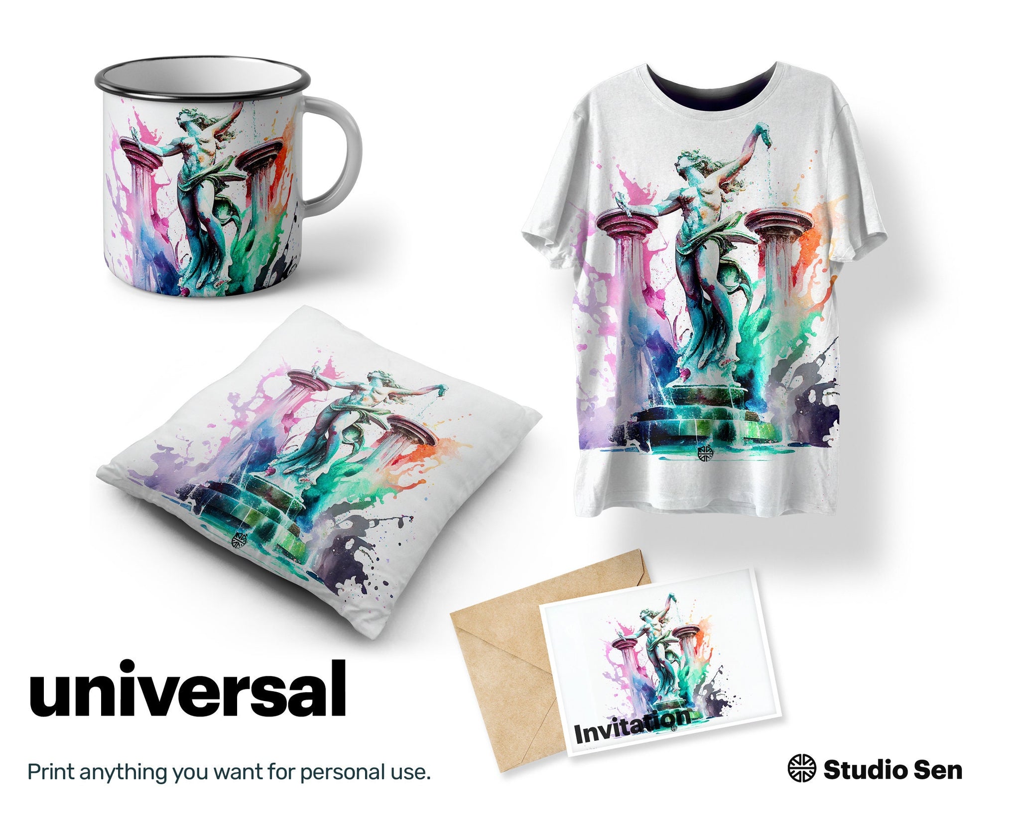 Chatty Uplifting Fountain of Tritons, Crazy Quirky Canvas, Adorable Radiant Glamorous Amusing Oozing with charm Mug Print