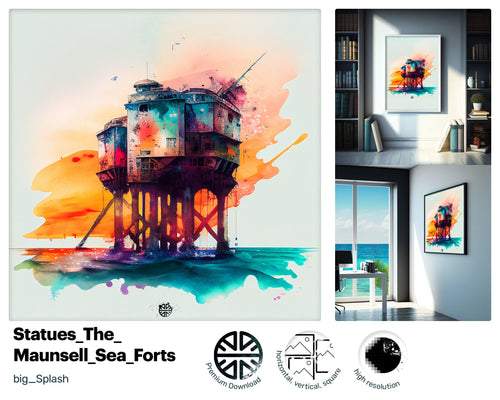 Strong Graceful Maunsell Sea Forts, Positive Vibrant Painting, Quaint Happy Optimistic Happy Vivacious Painting