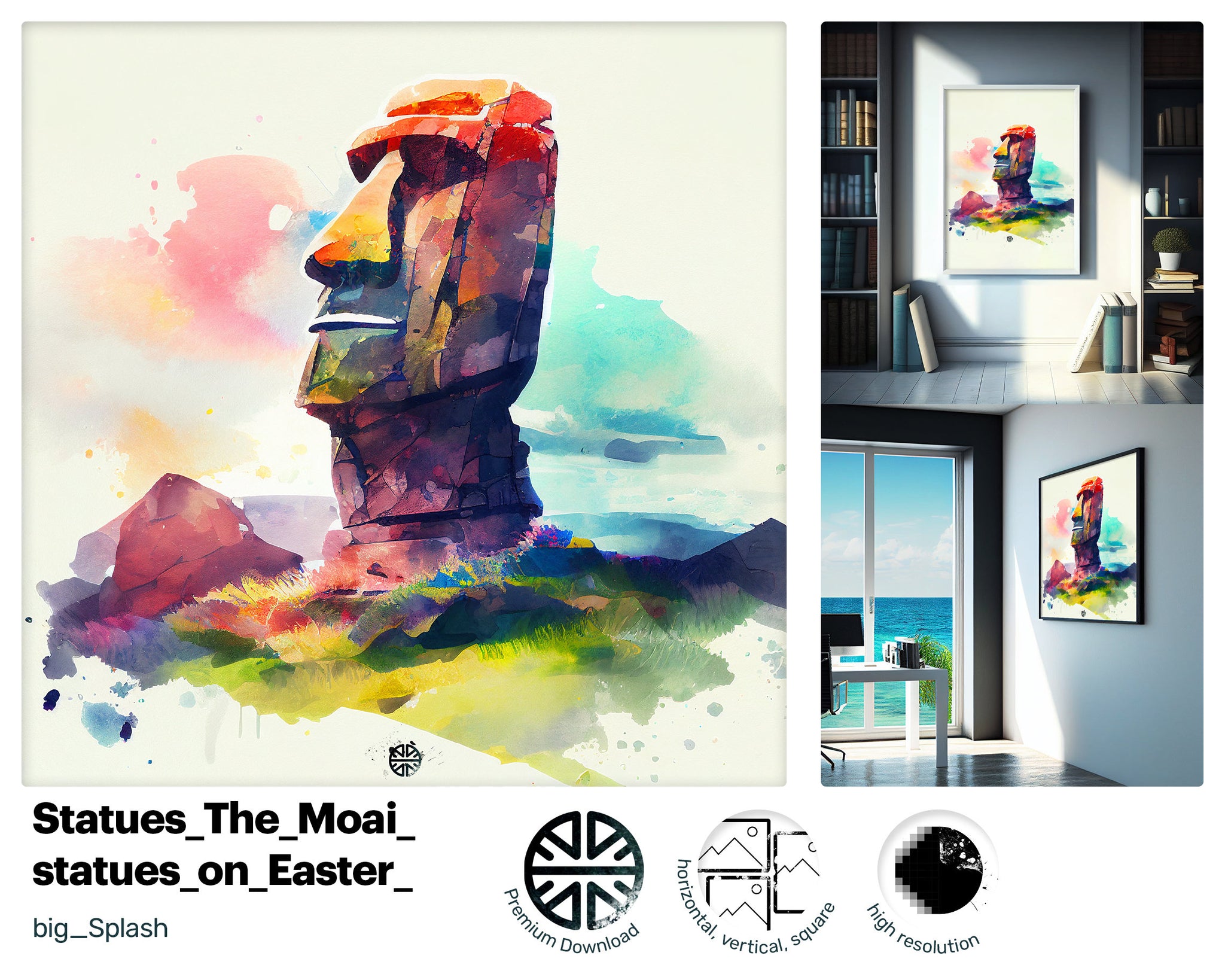 Caring Joyful The Moai statues, Bright Kooky Mural, Incredible Delightful Liquid Fun Pretty Download