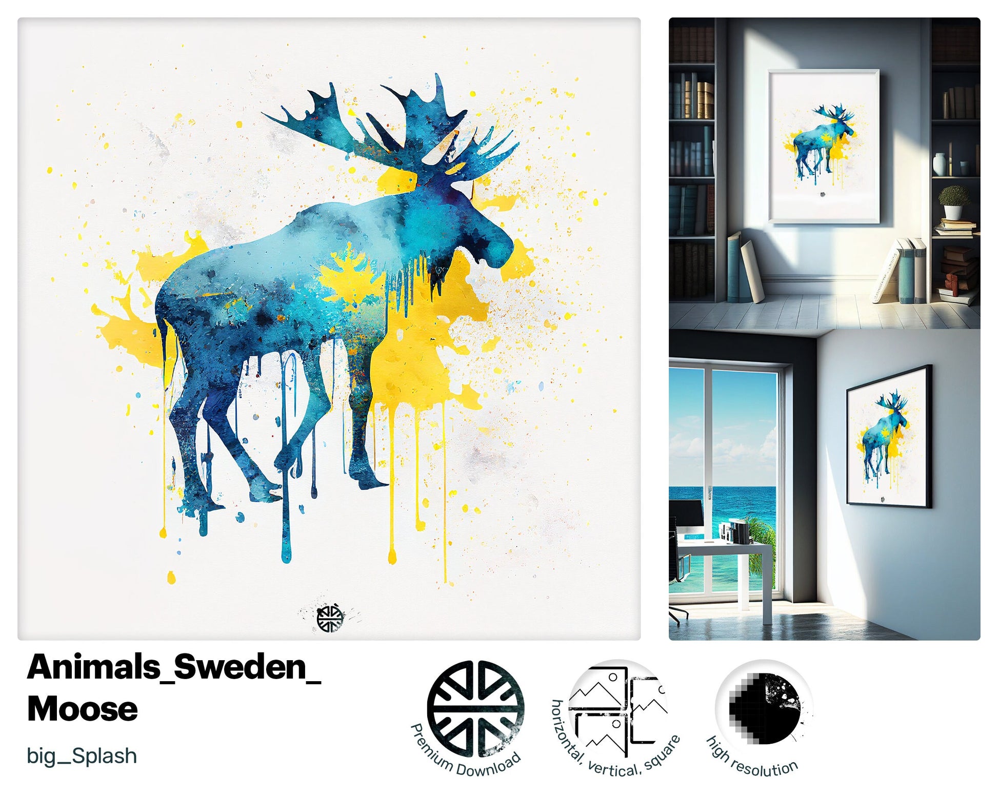 Slippery Modern Moose, Graceful Jolly Giclée print, Premium Incredible Beautiful Kooky Irresistible Art