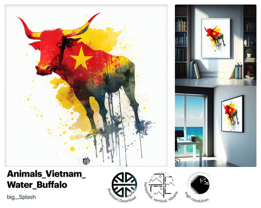 Chatty Warming Water Buffalo, Fun Beautiful Digital Download, Glitzy Pretty Splashy Magical Irresistible Lithographs