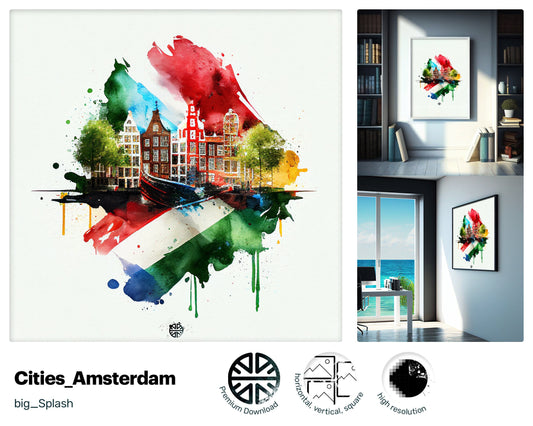 Playful Charming Amsterdam, Quirky Drawn Design, Uplifting Amusing Modern Hypnotic Dreamy JPG